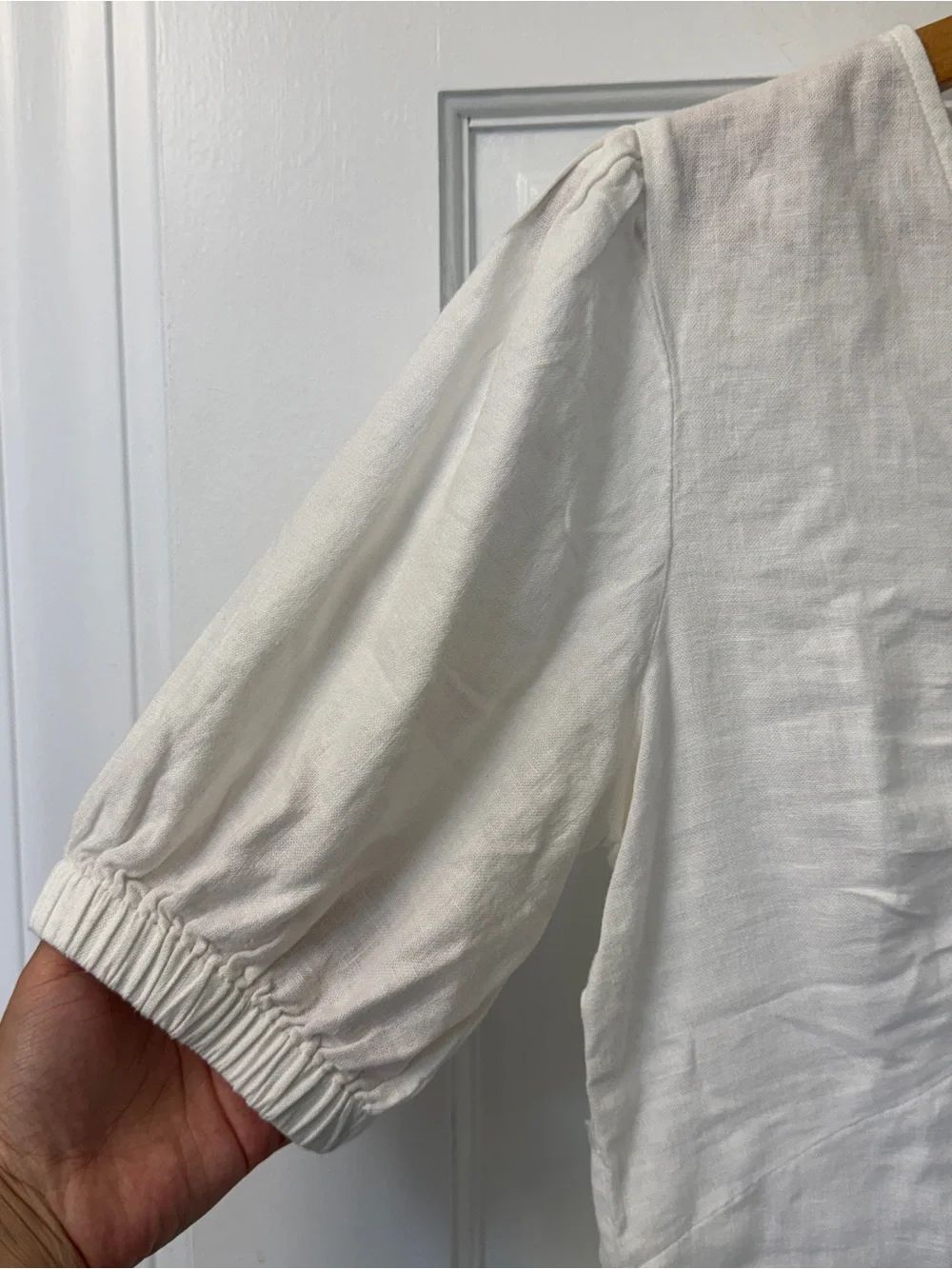 MICHAEL Michael Kors Linen Blend Buckle Puff Sleeve Blouse White S NWT